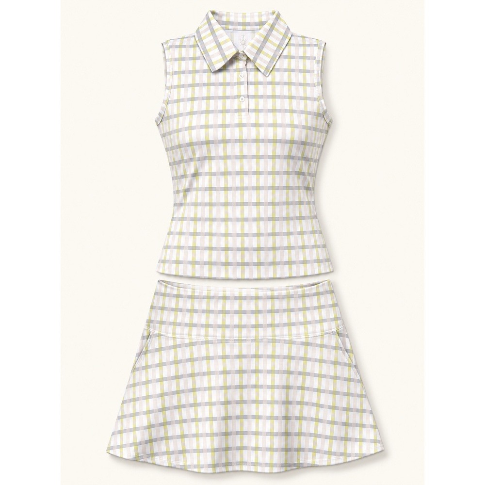 NWT Rhone Course to Court Golf Set Polo S Skort XS Blue Violet Gingham 16" Skort